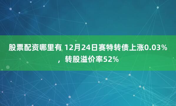 股票配资哪里有 12月24日赛特转债上涨0.03%，转股溢价率52%