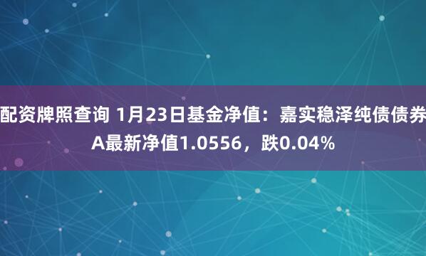 配资牌照查询 1月23日基金净值：嘉实稳泽纯债债券A最新净值1.0556，跌0.04%