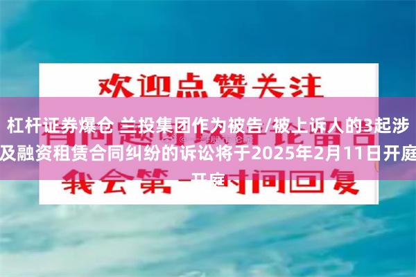 杠杆证券爆仓 兰投集团作为被告/被上诉人的3起涉及融资租赁合同纠纷的诉讼将于2025年2月11日开庭