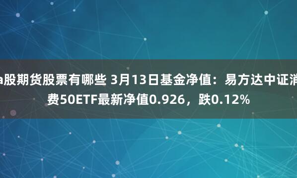 a股期货股票有哪些 3月13日基金净值：易方达中证消费50ETF最新净值0.926，跌0.12%